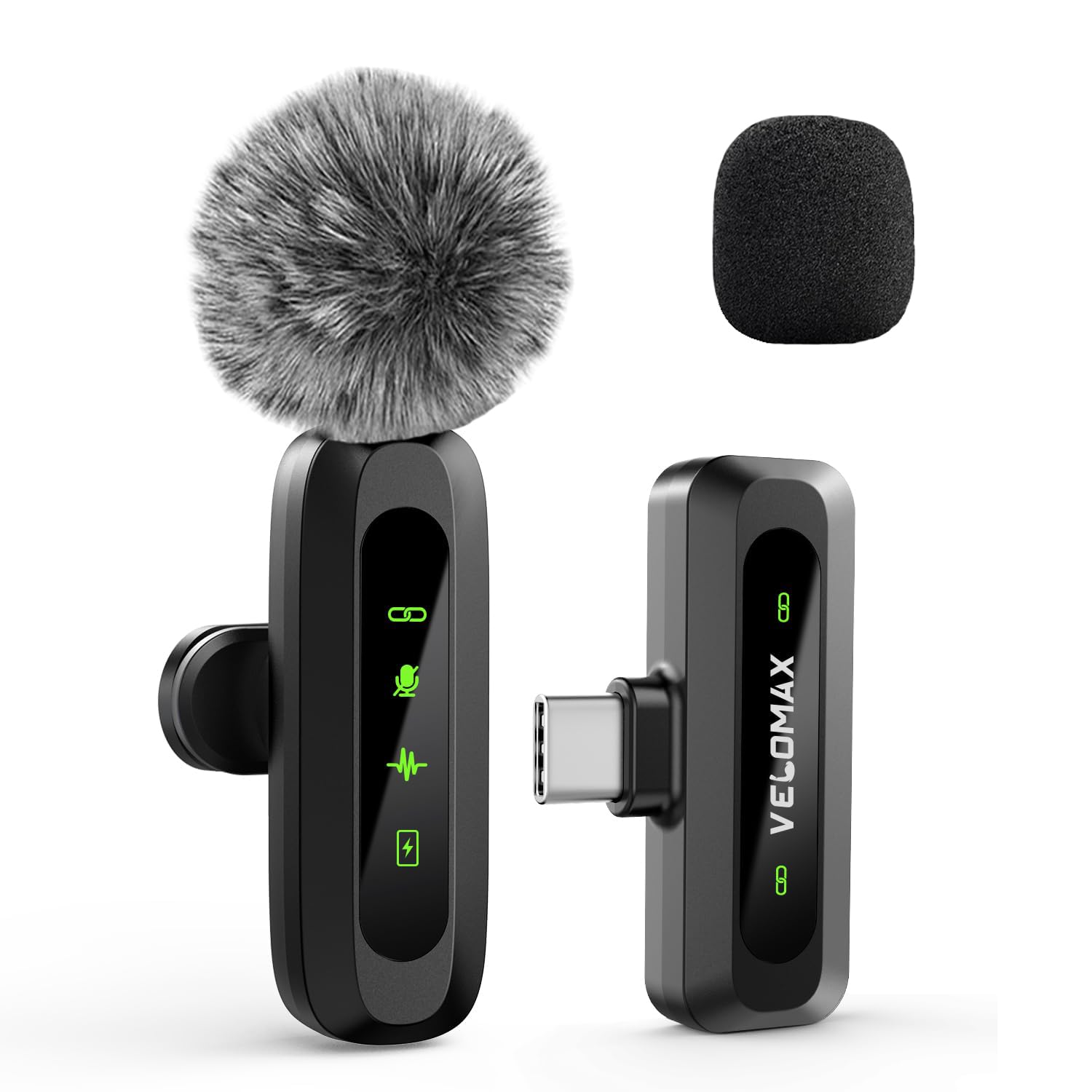 VELOMAX Wireless Mic for YouTube – Ultra-Clear Noise Reduction, 30M Stable Connection,Zero Latency, Plug & Play, Perfect Wireless mic for Youtubers Creators. (Single Mic(Type C Port))