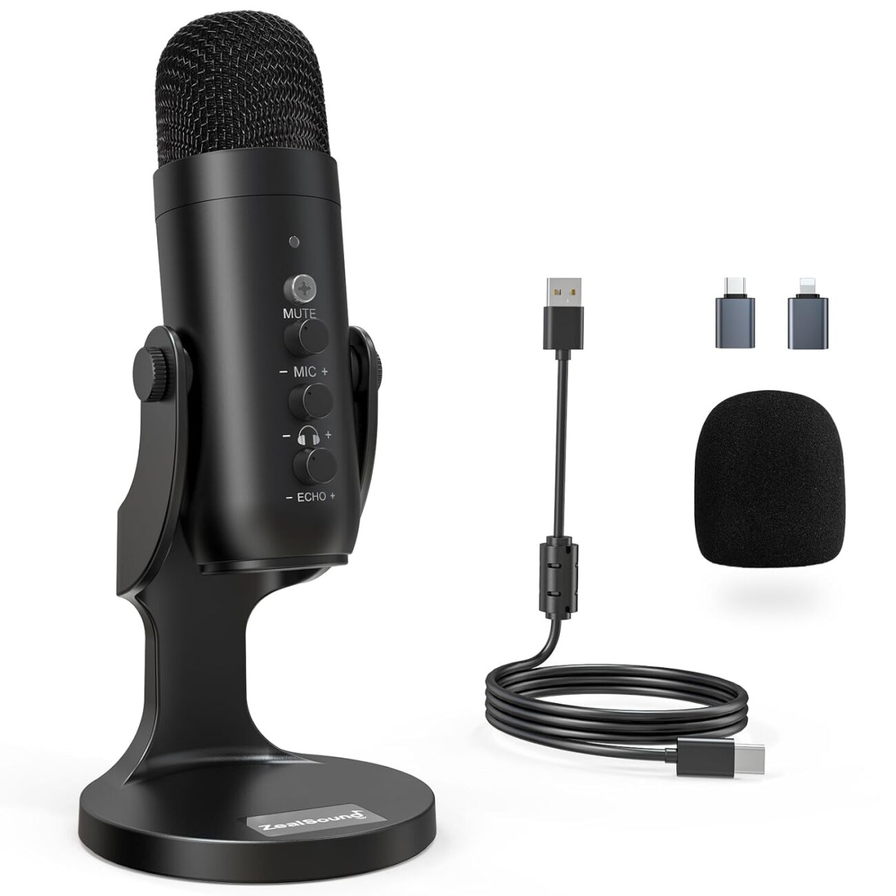 zealsound USB Microphone, Condenser Computer Mic, Plug & Play Gaming Microphone for Phone/PS4/PS5, Headphone Output, Volume Control, Mic Gain Control, Mute Button, YouTube Podcasting on Windows(Black)