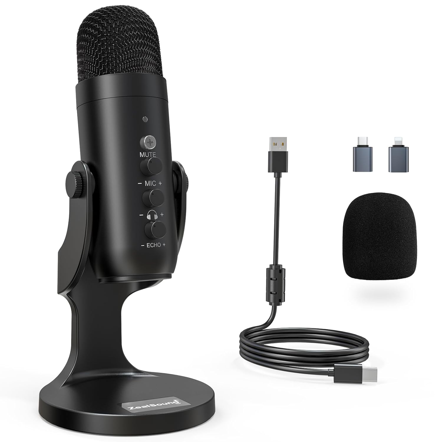zealsound USB Microphone, Condenser Computer Mic, Plug & Play Gaming Microphone for Phone/PS4/PS5, Headphone Output, Volume Control, Mic Gain Control, Mute Button, YouTube Podcasting on Windows(Black)