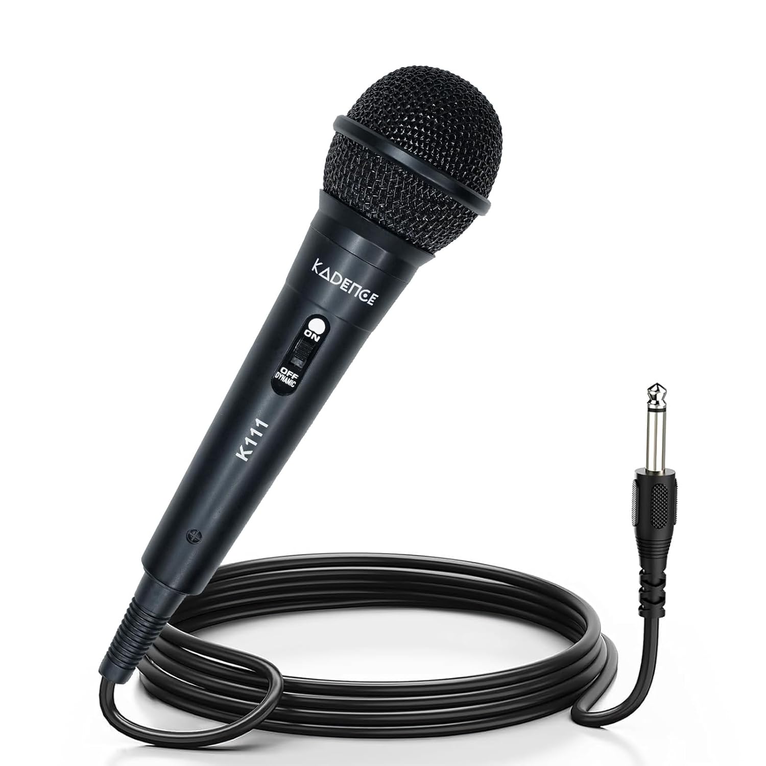 Kadence K111 Wired Microphone with 10ft Cable & On/Off Switch | Cardioid Polar Pattern Mic for Karaoke, Singing, Speech & Stage Performances (6.3mm Jack)