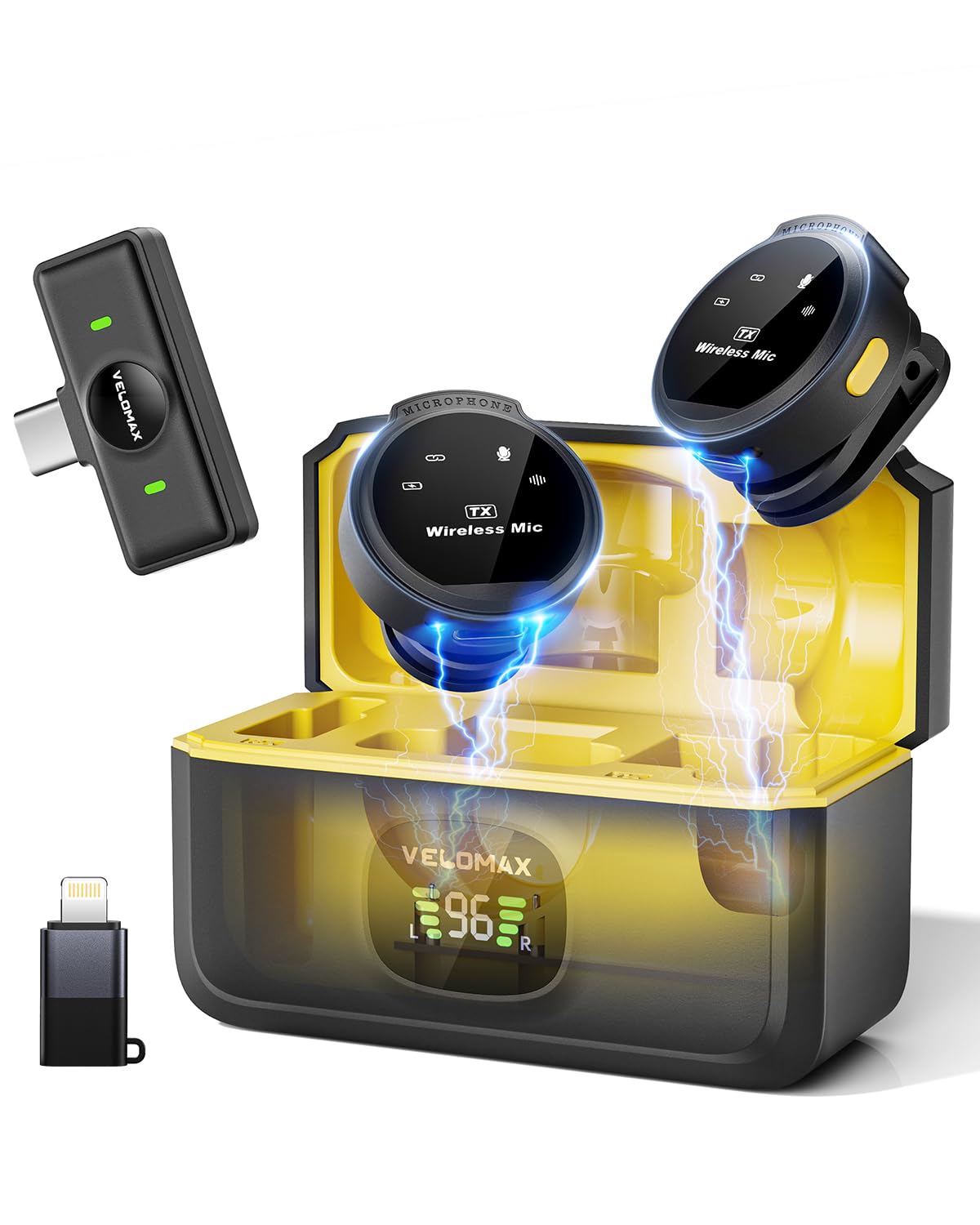 VELOMAX Wireless Mic for Youtubers, Noise Cancellation Wireless Microphone with 164FT 40H Battery, Mic for YouTube Wireless, Microphone for Recording, Vlogging (Type-C and Lightning Port Version)