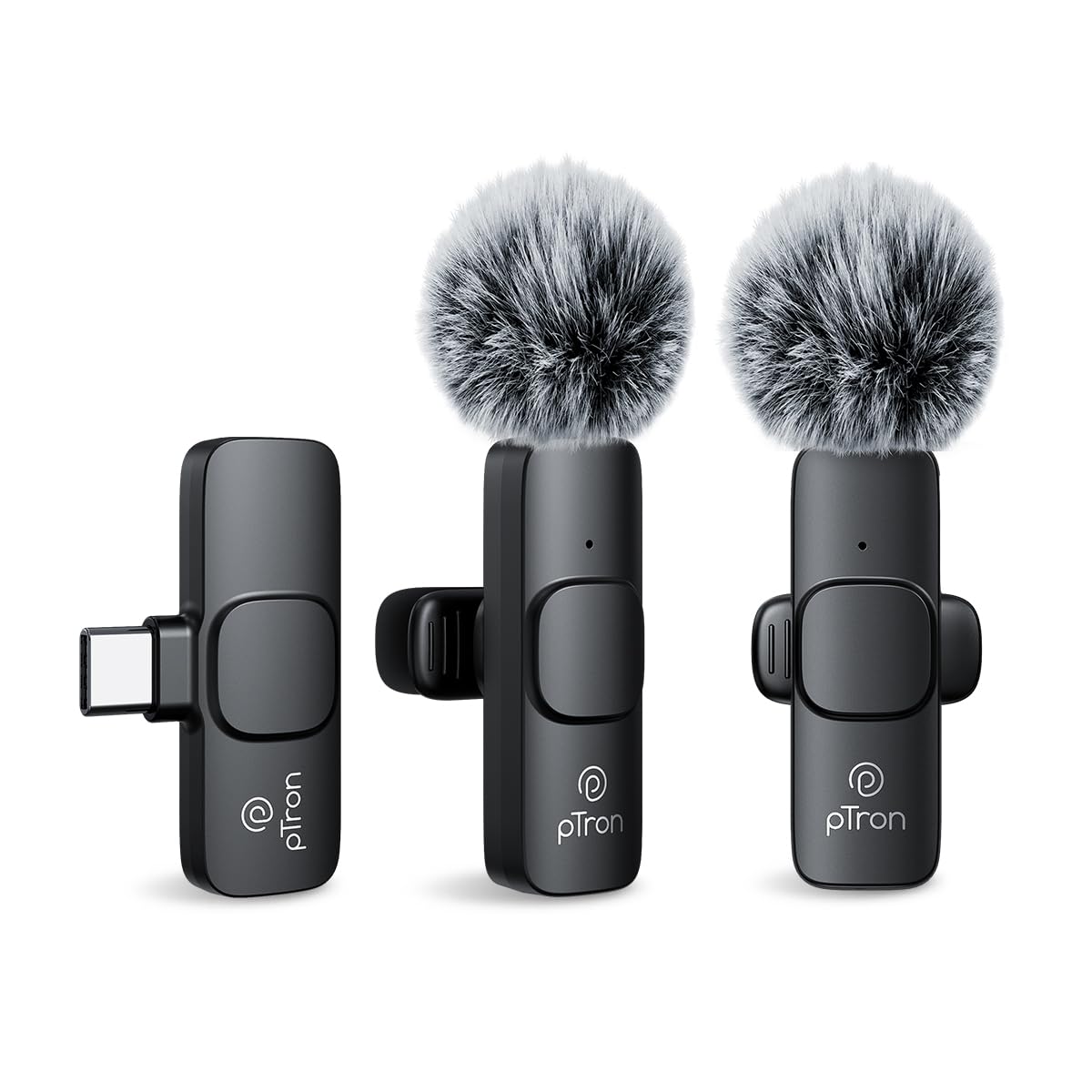 pTron KWM-1 Omnidirectional Type C Wireless Microphone w/DSP Noise Cancellation, Plug & Play, 25m Wireless Range, Lapel Wireless Collar Mic for Video Recording, Supports Type C Android, iPhone(Black)