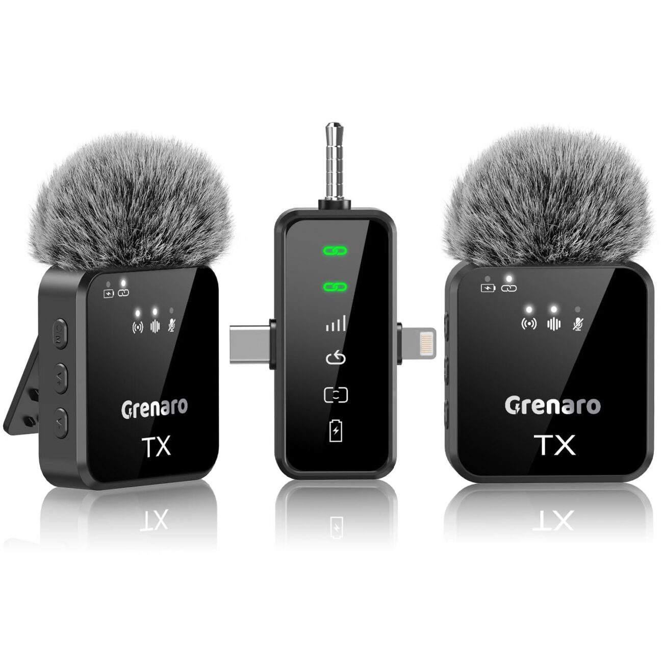 GRENARO 3-in-1 mic for YouTube Wireless for iPhone/Android/Camera – Microphone for Recording with LED Display, 164ft Range, Mute/Reverb/Noise Reduction for YouTube, Live Streaming, Vlogging