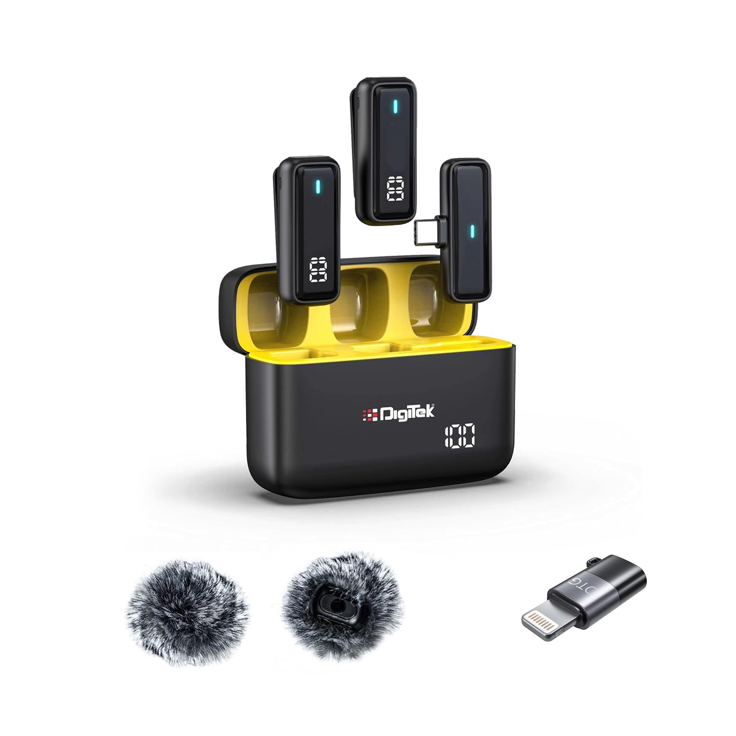 Digitek® (DWM 105) 2 in 1 Wireless Microphone System with ANC Mode, 50m Wireless Range, 6-Hour Working Time, Plug & Play Auto Pairing, Compatible with Android & iOS for Broadcasting & Audio Recording