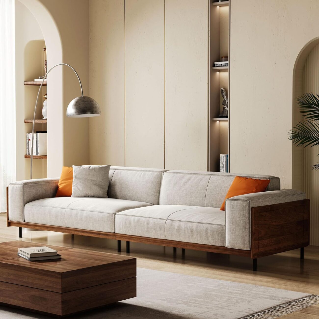 Modern 4-Seater Sofa for Living Room – Comfortable Timecloud Couch with Wood Frame and Metal Legs, Easy Assembly, Ideal for Office, Apartment, or Living Room, 111.81″, Grey