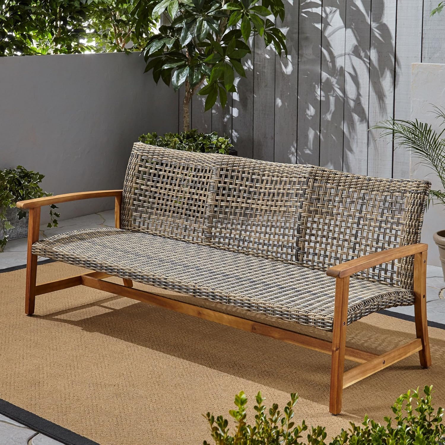 Christopher Knight Home Marcia Outdoor Wood Sofa, Wicker, 75.50 x 31.00 x 31.50, Gray, Natural Stained Finish