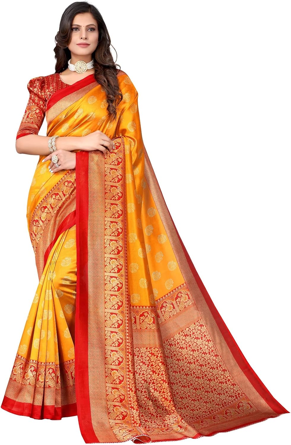 Women’s Indian Sari Printed Art Silk Saree with Blouse Piece