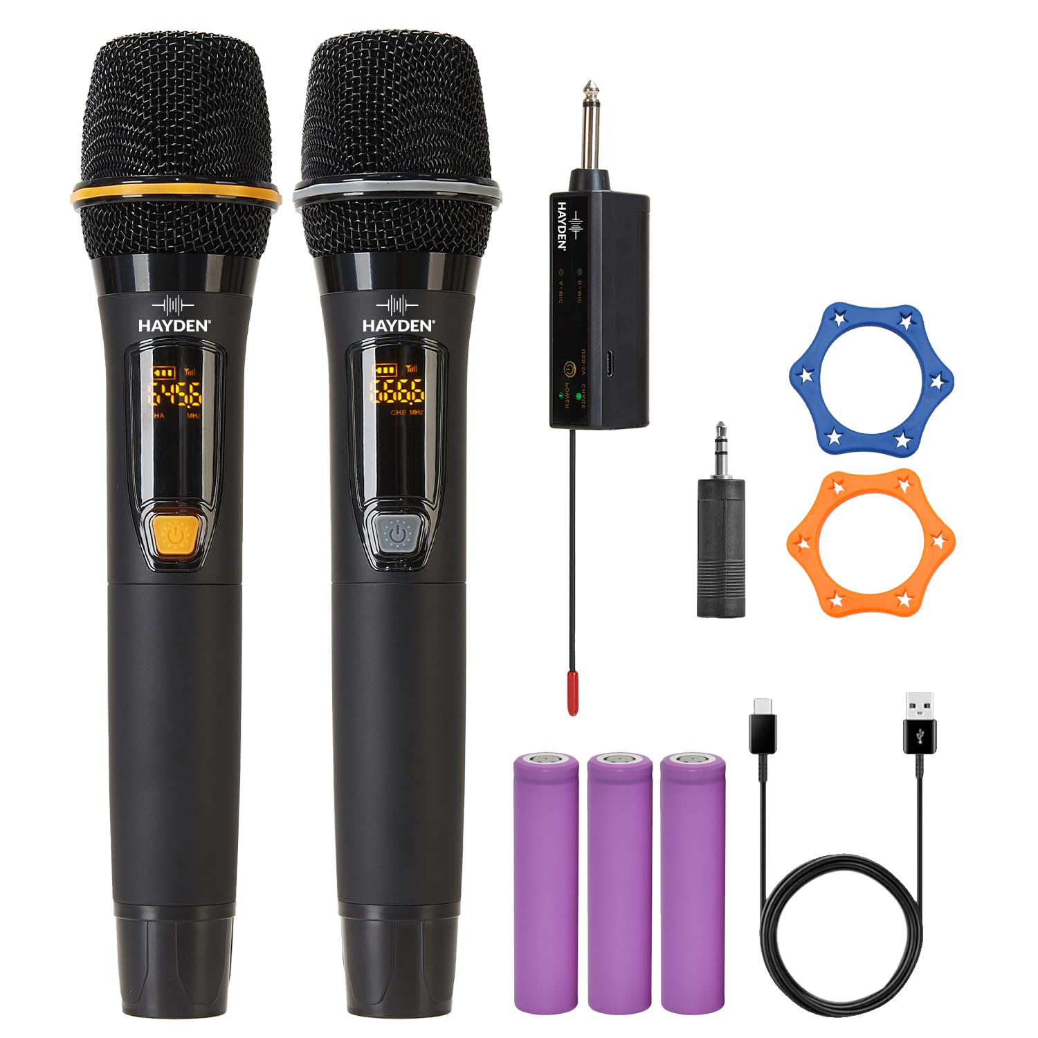 hayden HY-112 Dual Wireless Microphone System – UHF Dynamic Cordless Mics with Rechargeable Receiver, 200ft Range, Metal Body, for Karaoke, Singing, Speeches, Classroom Use (HY-112 Dual Wireless)