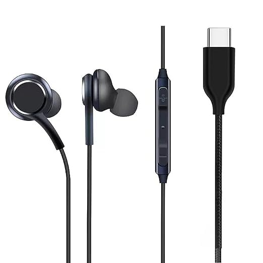 High Clarity Audio – Wired Earphones with Mic, Deep Bass & Clear Sound Compatible with Samsung AKG, EO-IC100 USB Type-C Headphone-(Black) | Ideal for Music & Calls (MWER98)