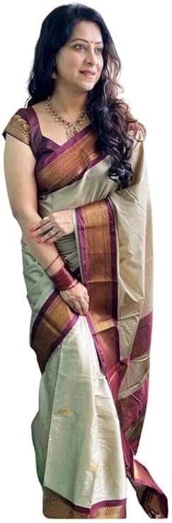 Women’s Kanjivaram Soft Lichi Silk Saree with Blouse Piece | Designer Partywear Indian Sari for Wedding & Festive | Cream Brown Colour (Pack of 1)