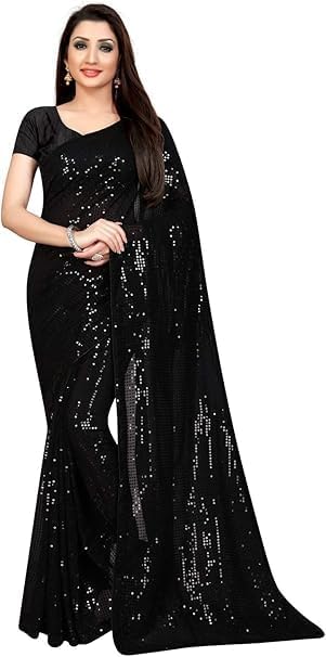 HAZDEAL Women’s Pure Georgette sequence saree with unstiched blouse piece for All occasion and Festival