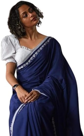 Women’s Designer Cotton Indian Handloom Khadi Ethnic Saree With Tassels Unstitched Blouse Piece