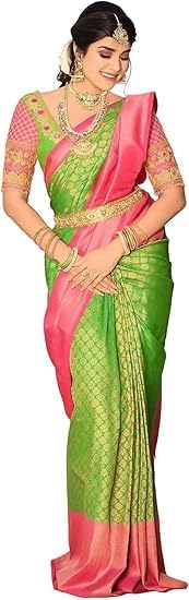 Women’s Banarasi Soft Silk Saree with Unstitched Blouse Piece Indian Wear Traditional Indian Saree