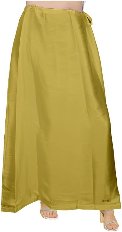 Women’s Satin Silk Full Petticoat Saree Underskirt Inskirt Adjustable Drawstring Waist Solid Color