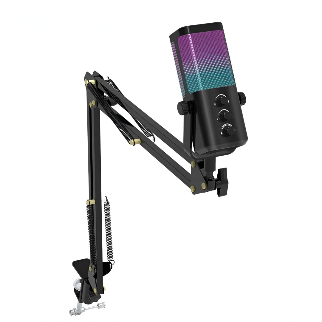 Digitek DM-402 Professional RGB USB Podcast & Gaming Microphone with One-Touch Mute, Noise Reduction, Zero-Latency Monitoring, Type-C Plug & Play for PC, Laptop, Smartphone & Streaming