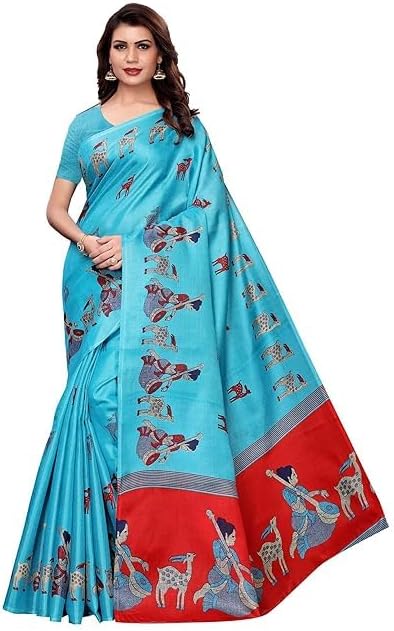 World of Deals Women’s Art Silk Saree With Unstitched Blouse | Indian Printed Saree for All Occassion