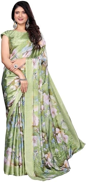 Women’s Tussar Silk Printed Saree with Blouse Piece | Designer Partywear Indian Sari for Wedding, Festive & Diwali Gift | Elegant Pista Green Colour (Pack of 1)