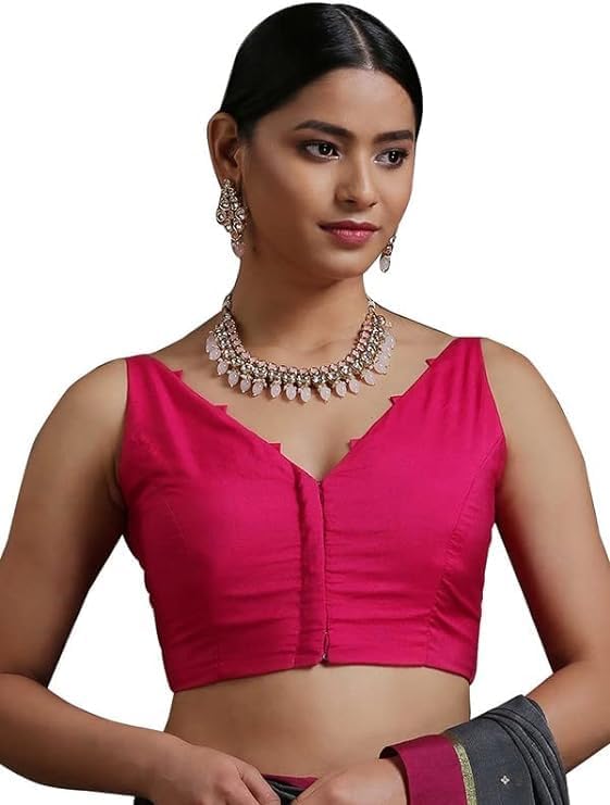 Indian Bollywood Cotton Saree Blouses For Women Readymade Plain Choli Solid Top Sleeveless, 34