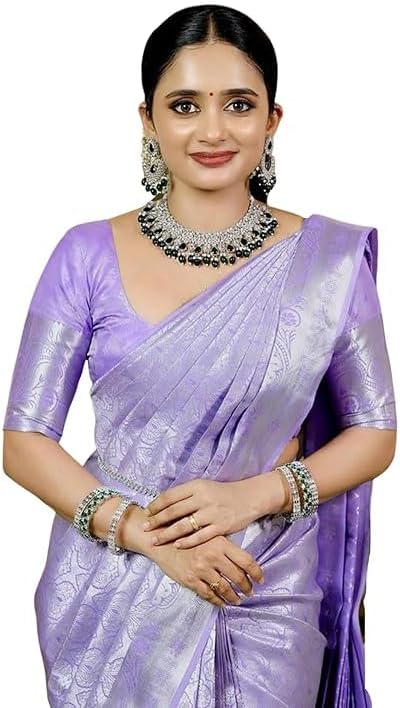 Women’s Kanjivaram Soft Silk Saree With Unstitched Blouse Piece For Wedding