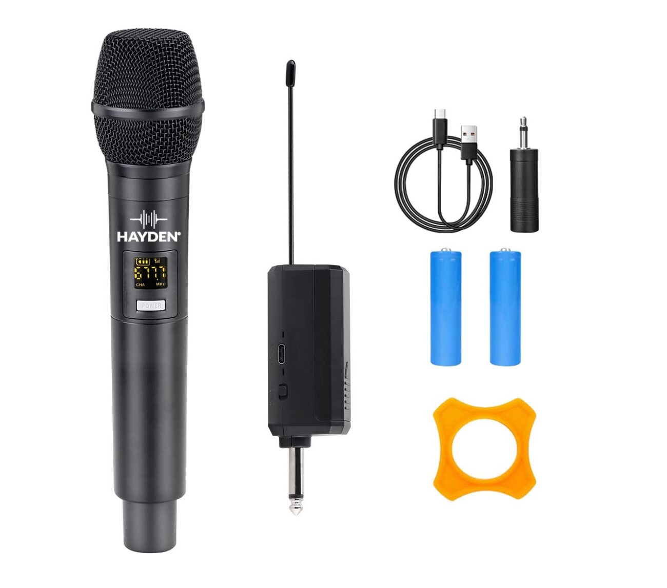 Hayden HY-07 Wireless Mic, Dynamic Microphone, Karaoke Handheld mic System 6.35mm Jack, 30-50 Meter Cordless Range for House Parties, Karaoke Singing,Wedding,School Presentation,Speaker,Amplifier.