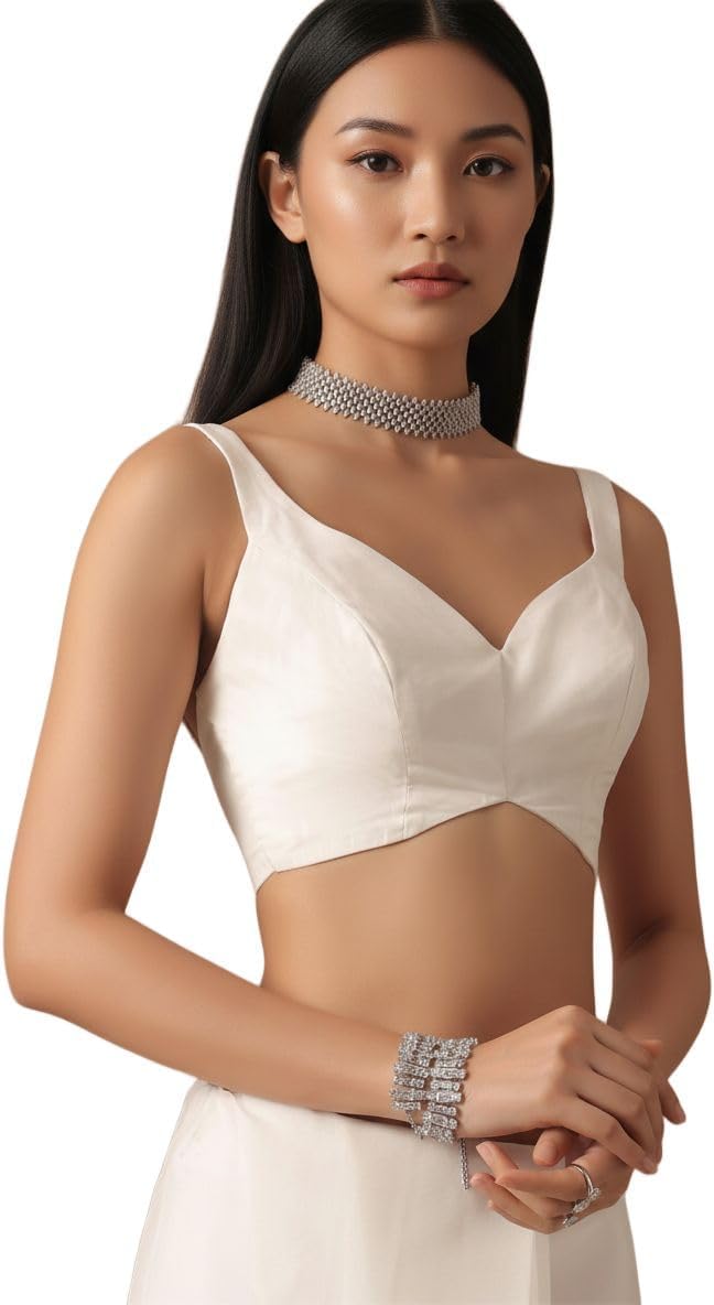 Elina fashion Readymade Stitched Art silk Blouse for Women, Sleeveless V-Neck Ethnic Party Wear