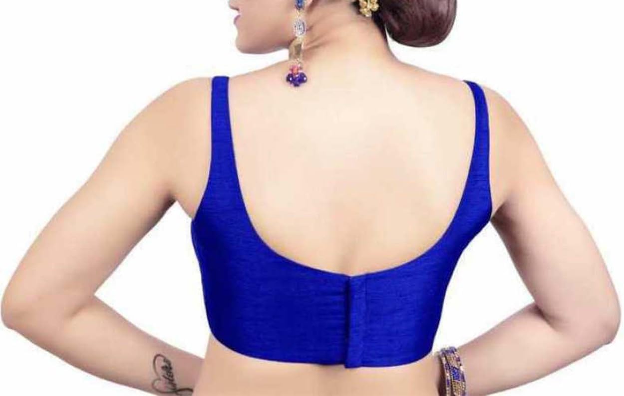 Dupion Solid Saree Blouse Scoop Neck Top Sleeveless Back Hook & Eye Closure Choli Sari