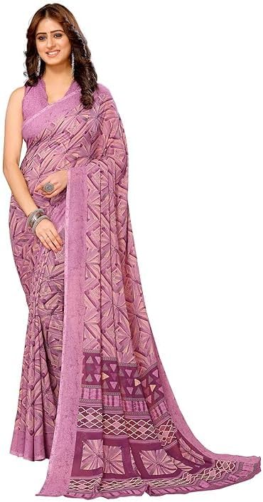 Indian Women’s Trendy Georgette Saree with Unstitched Blouse Material | Purple Color Designer Party Wear, Wedding & Festive Sari (Pack of 1)
