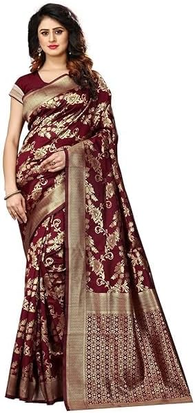 Harmony Indian Kanjivaram Silk Saree with Blouse Piece, Wedding Sari, Partywear For Women (Maroon Color) Pack Of 1