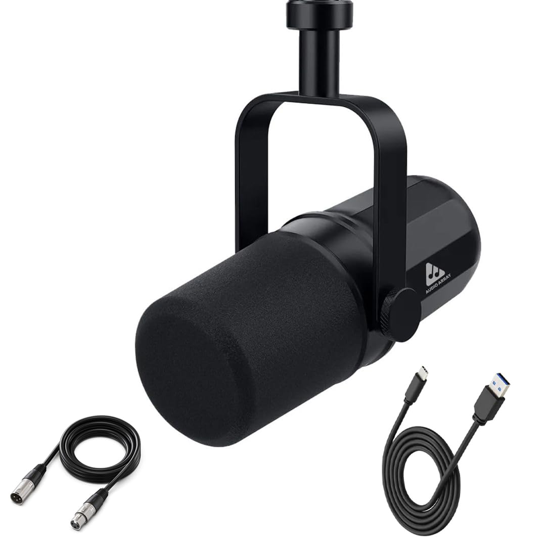 Audio Array AM-C11 XLR/USB Dynamic Podcast Microphone | Built-in Monitoring | One Touch Mute and Volume Control | Premium Metal Build | 2M XLR & USB Cable | Streaming, Gaming, Podcasting, Singing
