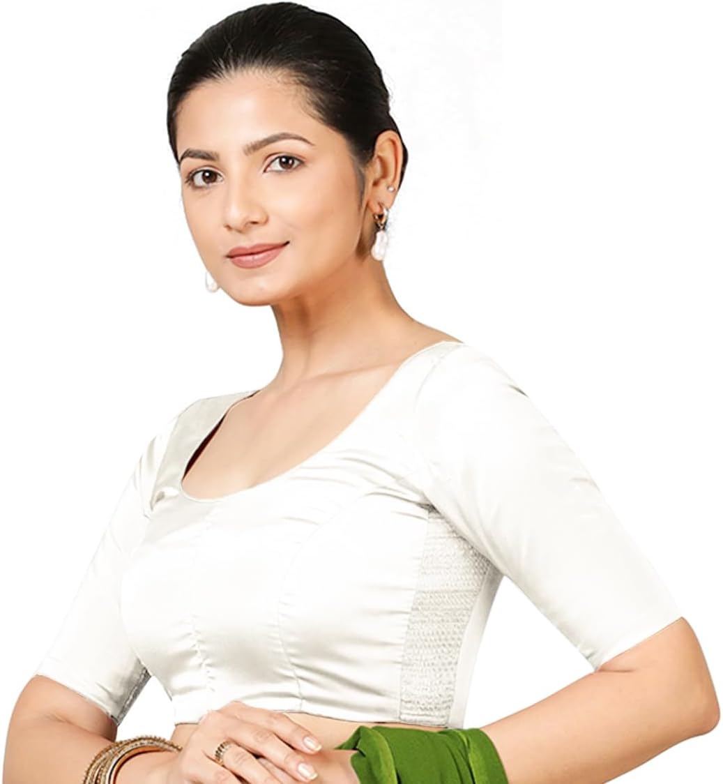 Chandrakala Stretchable Silk Saree Blouses for Women with Elastic Sides,Readymade (B219-P)