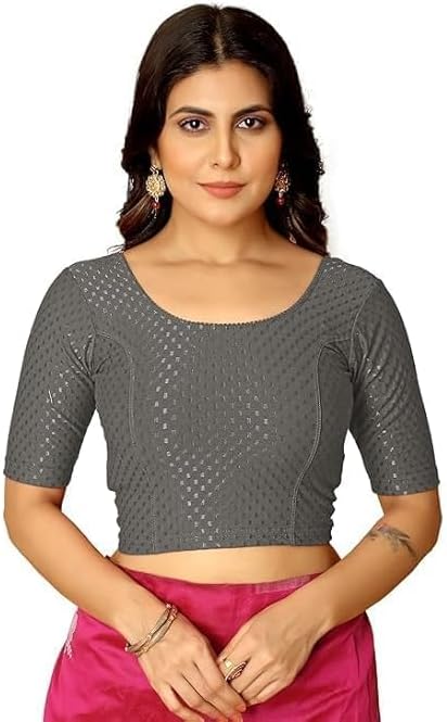 Women Readymade Saree Blouse with Short Sleeves, Stretchable Ethnic Blouse for Daily & Festive Comfortable Fit for All