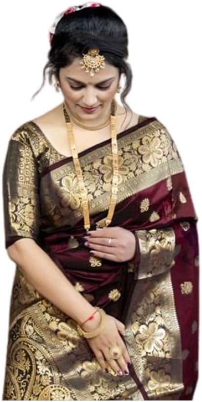 !PTS! Women’s Pure Banarasi Silk Saree Kanjivaram Style Saree With Blouse Piece For Wedding