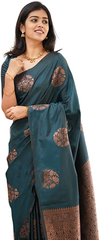 Textile Women’s Banarasi Soft Silk Saree With Unstitched Blouse Piece (Free Size)