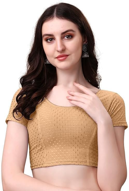 Women Readymade Saree Blouse with Short Sleeves, Stretchable Ethnic Blouse for Daily & Festive Comfortable Fit for All