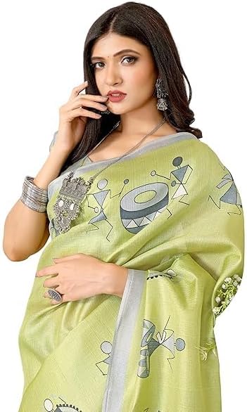 Women’s Woven Elegant Printed Art Silk Saree with Matching Blouse Material-Perfect for Festive Special Occasions,
