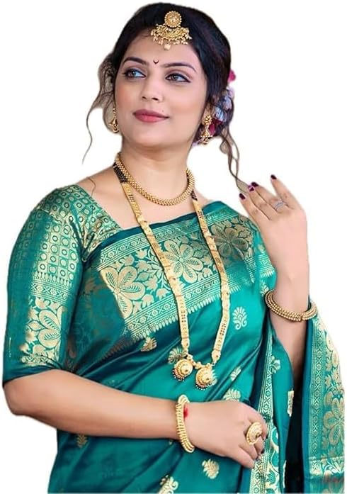 Women’s Pure Silk Banarasi Kanjivaram Style Sari Sari with Blouse Piece for Wedding (Vruksh)