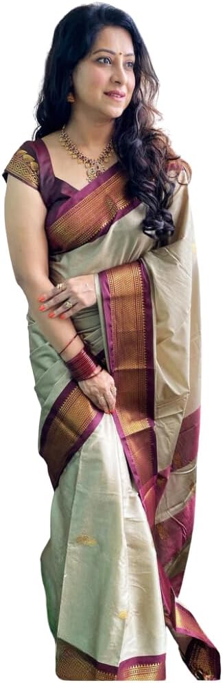 SGF11 Women’s Kanjivaram Soft Silk Saree With Blouse Piece (Cream Brown) 6.3metres