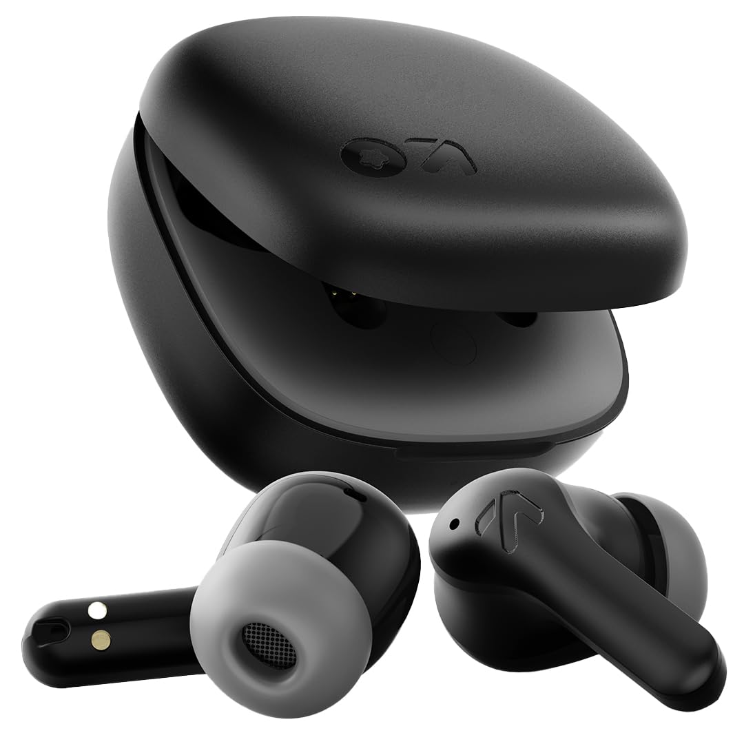 GOBOULT Made in India K10 Ear Buds Wireless with 50H Playtime, 4 Mics Clear Calling, 45ms Low Latency Gaming, IPX5, 10mm Bass Drivers Earbuds Bluetooth Wireless Earphones(Pure Black)