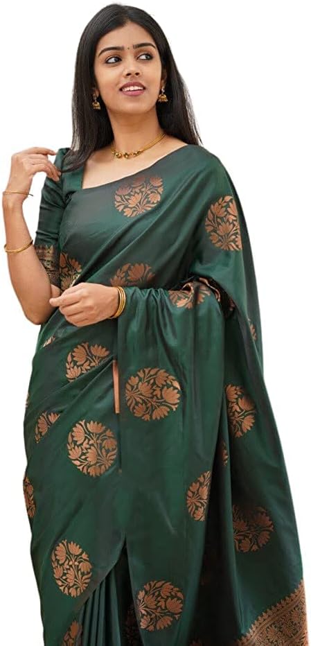 Textile Women’s Banarasi Soft Silk Saree With Unstitched Blouse Piece (Free Size)