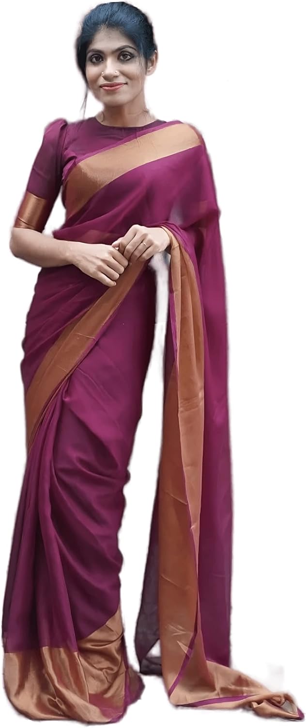 Women’s Chiffon Ready To Wear one Minute Saree With Unstitched Blouse Piece
