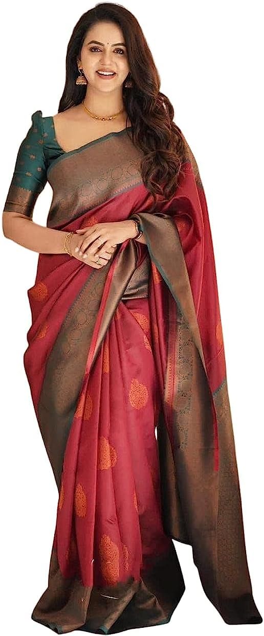 Women’s Pure Banarasi Silk Saree Kanjivaram Style Saree With Blouse Piece For Wedding (Navya Sathiya)