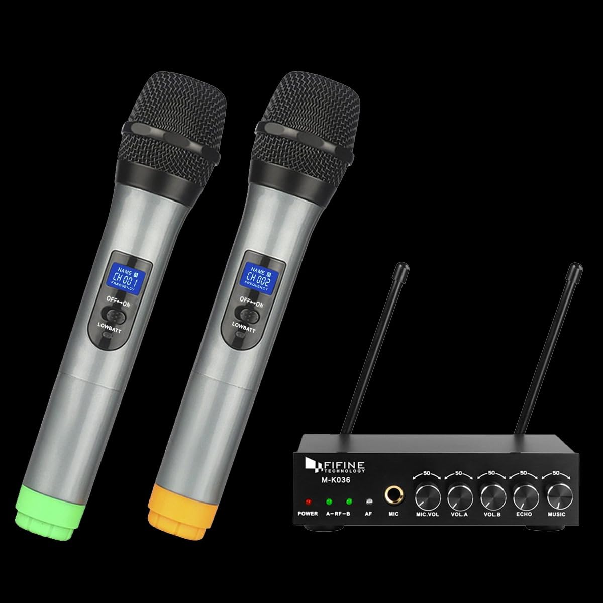 FIFINE K036 UHF Dual Channel Wireless Handheld Microphone, Easy-to-use Karaoke Wireless Microphone System