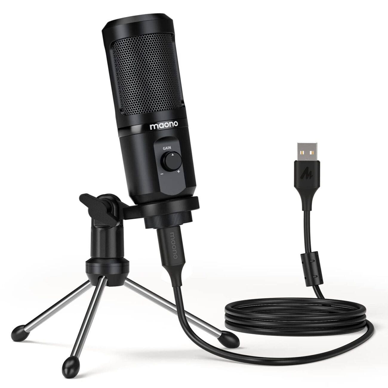 Maono AU-PM461TR USB Condenser Mic for PC and Singing, Recording Microphone with Mic Gain for Gaming, Podcast, Studio, Vlogging