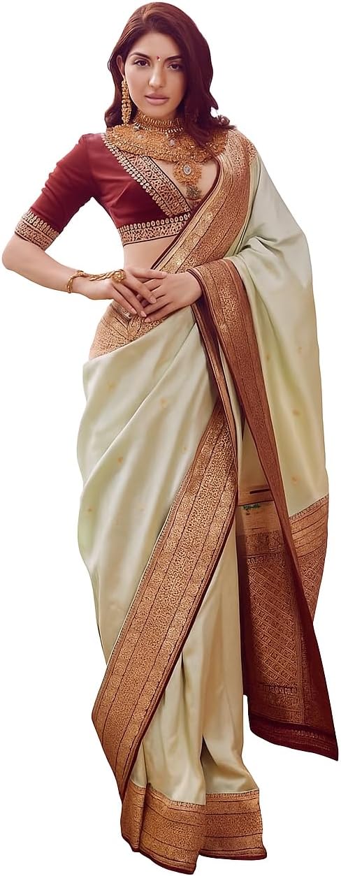 Women’s Banarasi Silk Kanjivaram Style Saree With Unstitched Blouse Piece