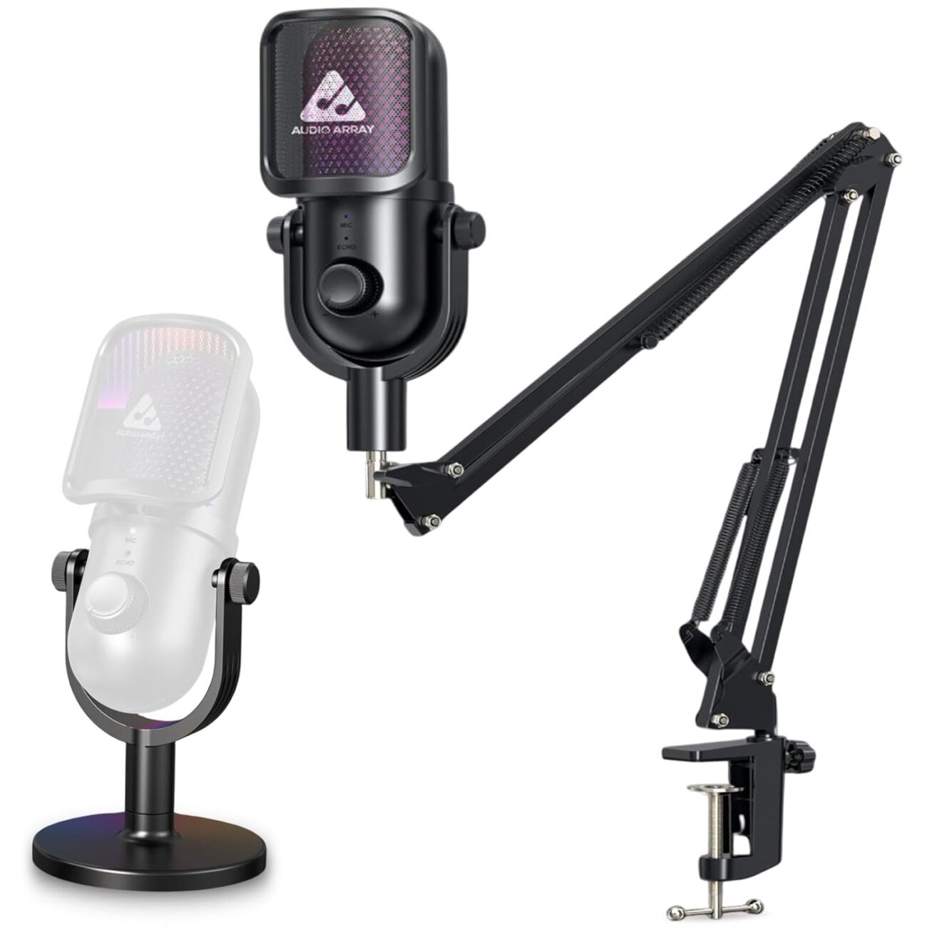 Audio Array AM-C47 RGB USB Condenser Mic Kit | AI Noise Cancellation, 192kHz/24Bit Studio Quality, Touch Control, Headphone Monitoring | Podcasting, YouTube, Gaming & Streaming | Mac/PC & Mobile