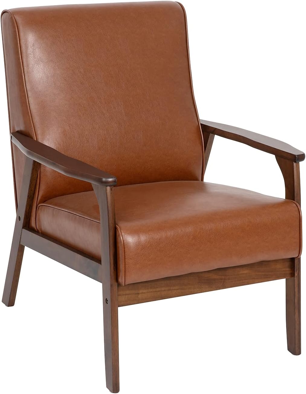 Flash Furniture Langston Commercial Mid Century Modern Chair – Cognac LeatherSoft Upholstery – Walnut Finish Wooden Frame and Arms – Extra Supportive Sinuous Springs