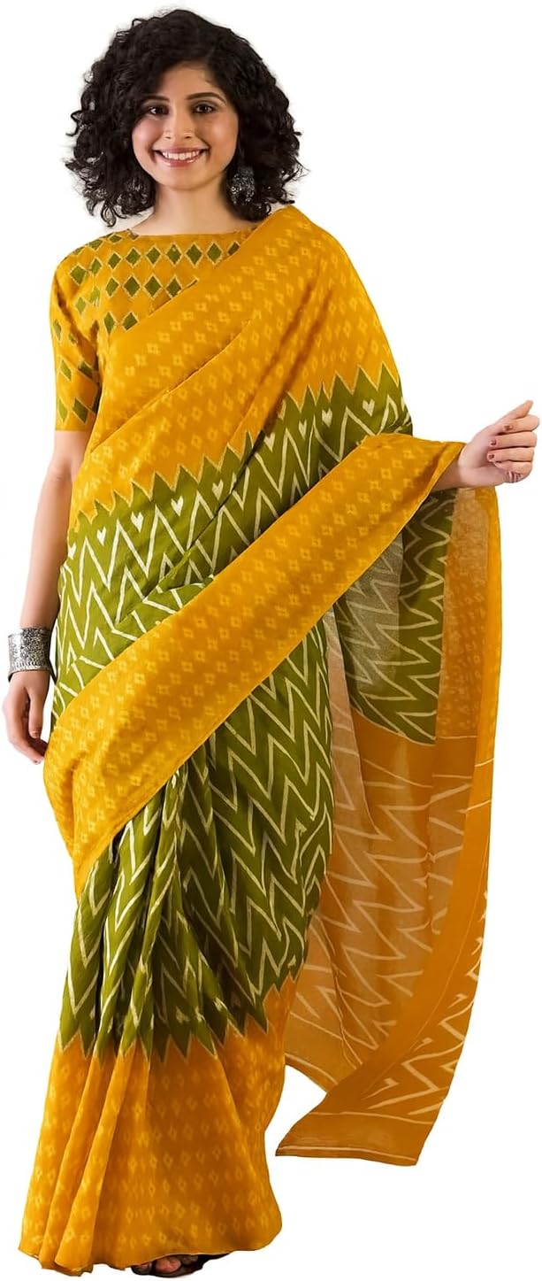 Women’s Designer Cotton Indian Handloom Khadi Ethnic Saree With Tassels Unstitched Blouse Piece for Festival Wear