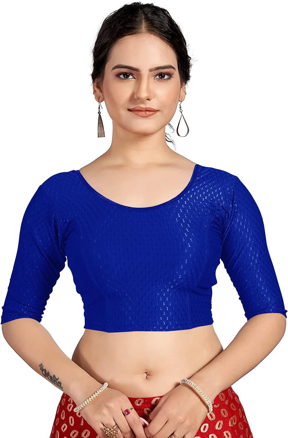 themilestocks Women’s Blouses Readymade Gold Stretchable Saree Crop Top Choli Free Size