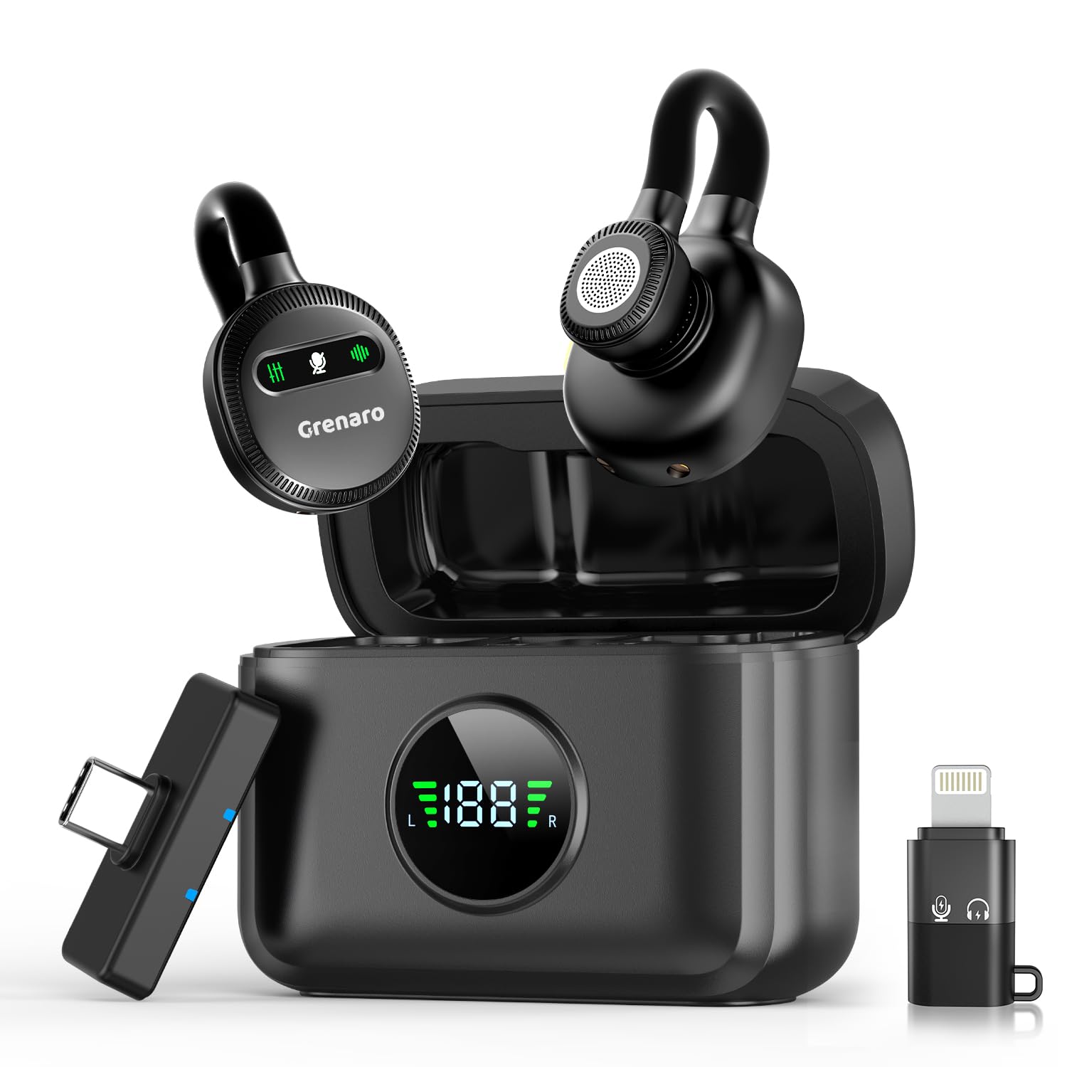 GRENARO Lavalier Wireless Mic for YouTube with 3-Level Noise Reduction,Mic for YouTube Wireless with 52H Charging Case for Android/iOS, Hidden Design Suitable for Facebook, Live Streaming, Vlogging