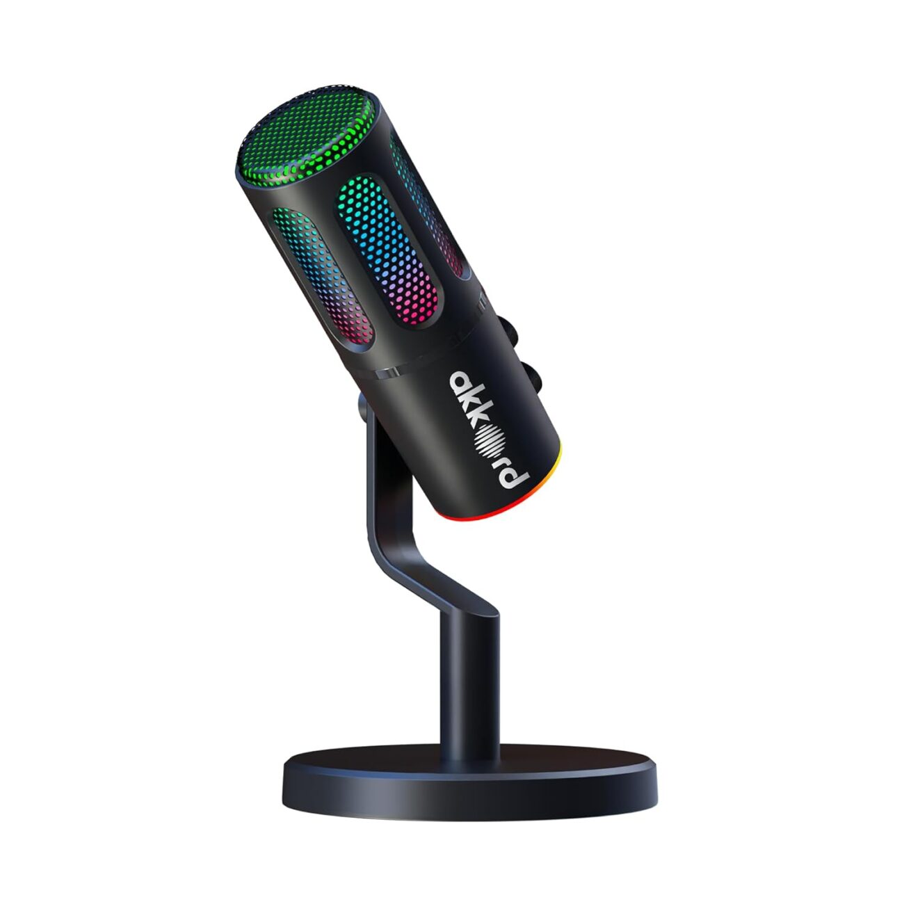 Akkord USB Condenser Microphone with RGB Lights, Real-Time Monitoring, Noise Cancellation, Plug & Play USB-C Mic for PC, Mac, Android, iPad – Ideal for Podcasting, Gaming & Streaming